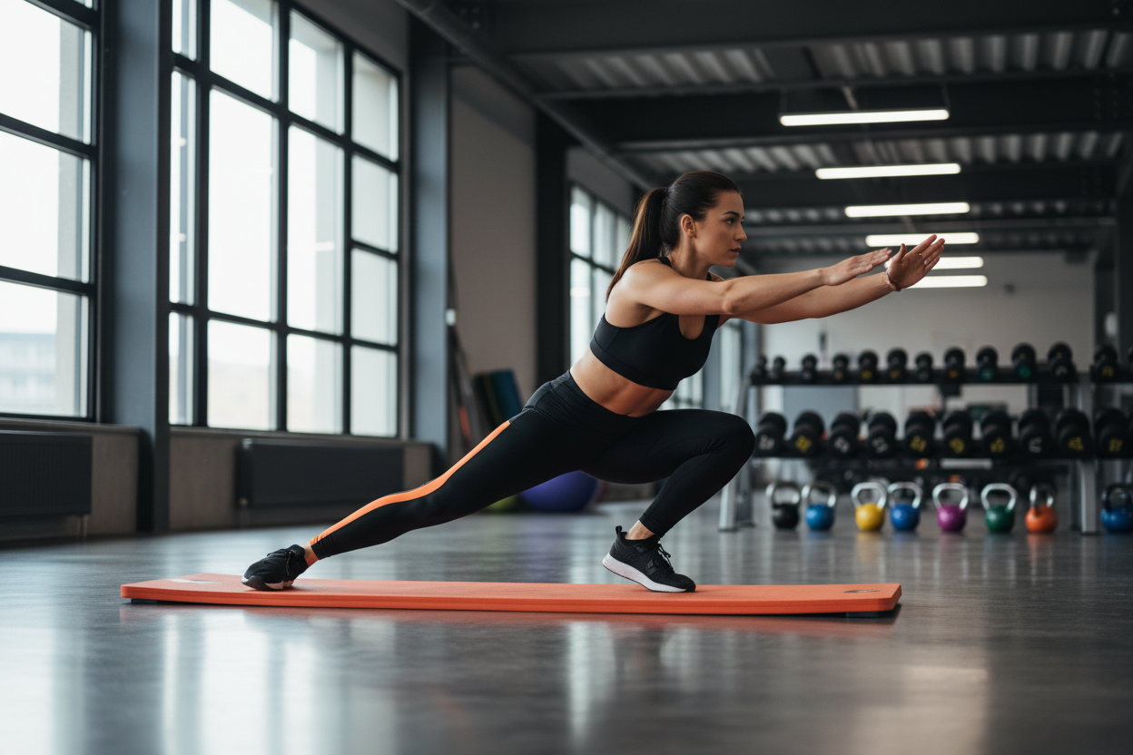 have a girl exercising with an orange slide board